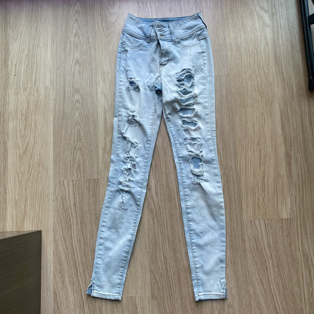Light Blue Ripped Skinny Jeans - Picture 2 of 5
